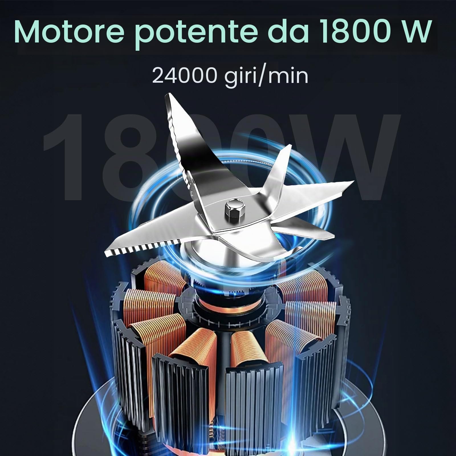 OMMO Professionale Frullatore 1800W, 1.8L Frullatore per Frullati e Smoothie, 1 Bottiglie Sportive da 300 ml, Regolazione libera della velocità, Lavabile in lavastoviglie, 24000 giri/min, senza BPA
