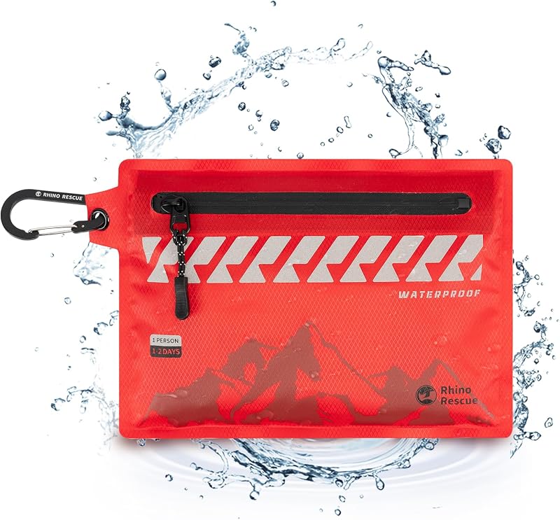RHINO RESCUE Waterproof First Aid Kit, 114pc Ultralight Compact Gear | Medical Kit for Backpacking, Cycling, Travel, Vehicles, Climbing, Easy to Carry in a Carry-on