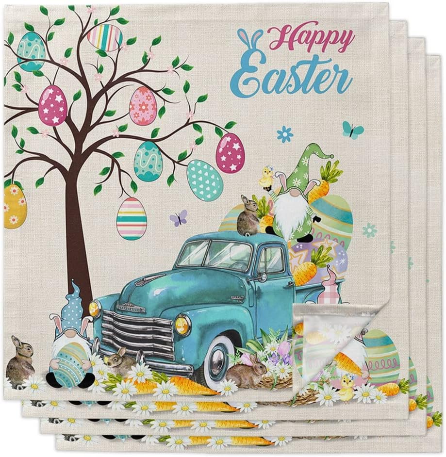 Bunny Egg Flower Truck Table Napkin Set Wedding Party Cloth Festival Decor Napkins Tea Towel