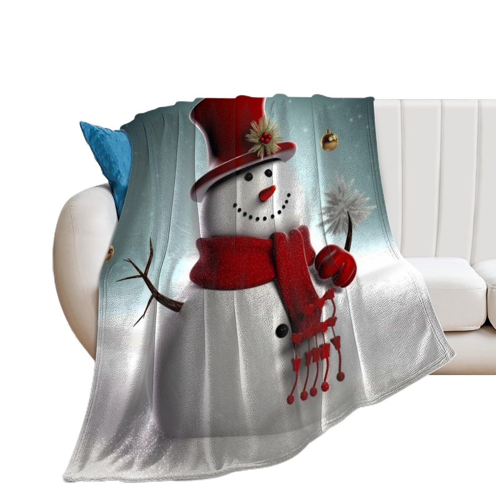 Couverture bonhomme de neige en flanelle légère et confortable pour canapé et lit 100x130 cm
