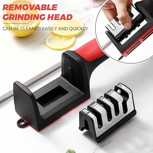 Miniatura 3 de Afilador de cuchillos de cocina de acero inoxidable 4 en 1, diseño ergonómico, ranuras de afilado de 4 etapas para afilar cuchillas de precisión