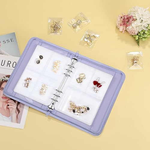 Miniatura 6 de SKYREH Estuche organizador de viaje para joyas libro portátil de almacenamiento de joyas de piel sintética con bolsillos transparentes bolsa con