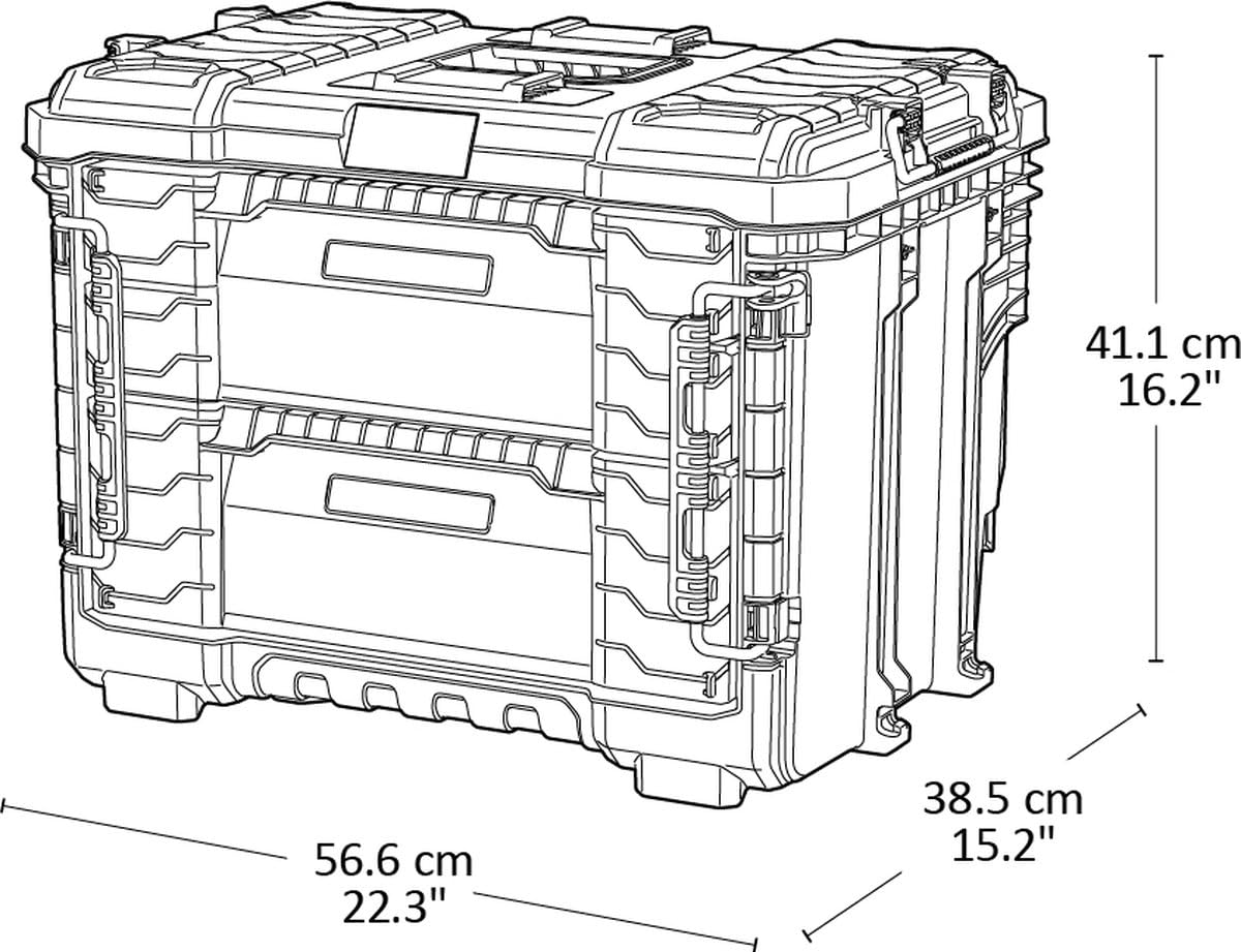 Keter Pro Gear XL Werkzeugwagen – 2 Koffer, 5 Schubladen, abschließbar, mit Trennfächern, aus robustem Kunststoff, schwarz, 64x47x79-105 cm