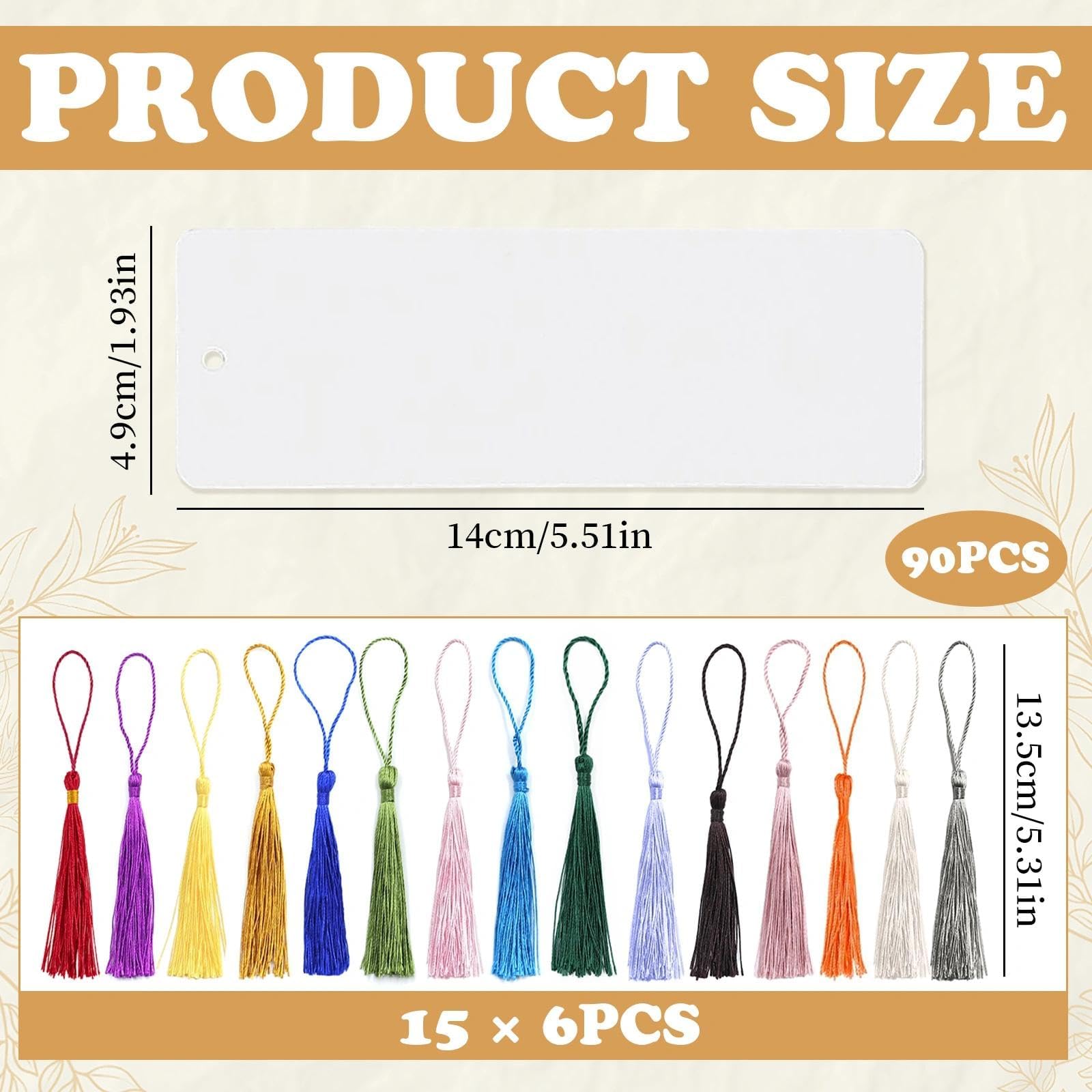 Marcapaginas Papel Personalizado 14x4.9 cm con Agujero Borlas 90 Piezas (Blanco)