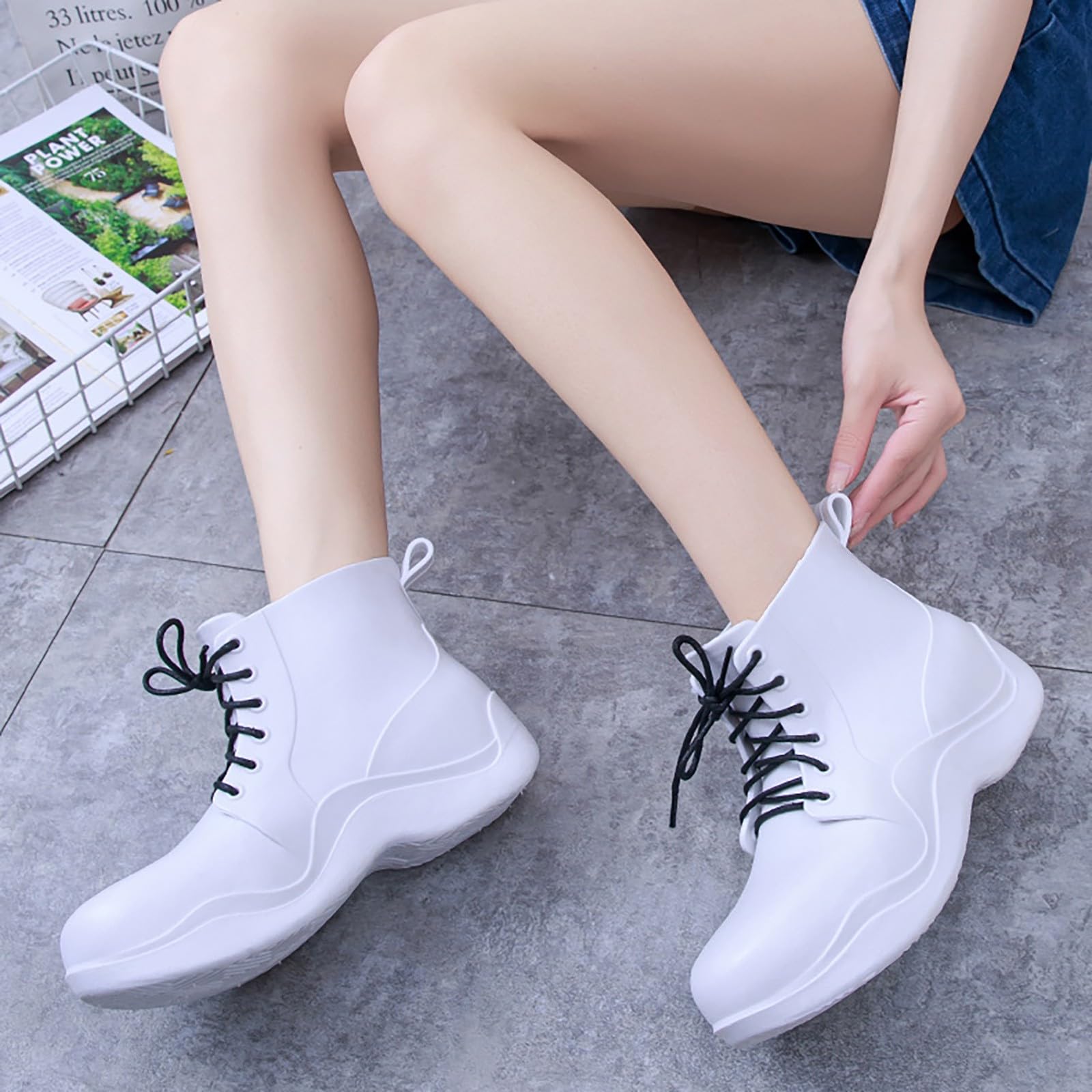Botas de goma para mujer, con cordones, botas de lluvia, botines de goma, impermeables, antideslizantes, para jardín, botas de lluvia, botas de lluvia, botines de lluvia