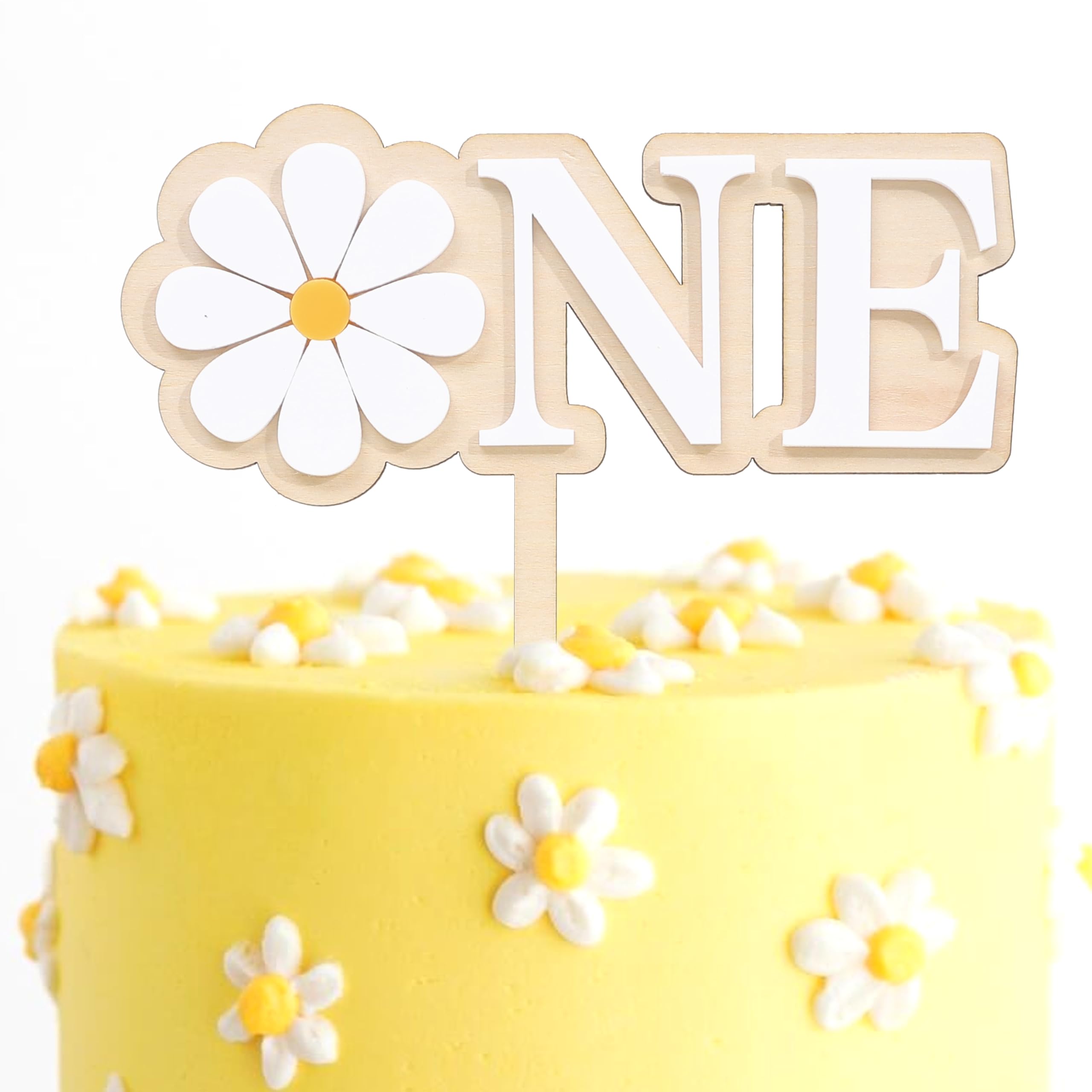 Daisy 1st Birthday Wooden Cake Topper - Wild Flower First Birthday Party Decoration, Boho Wood White Daisy Cake Topper, Groovy One Flower Cake Smash, Bohemian Party Decoration Supplies