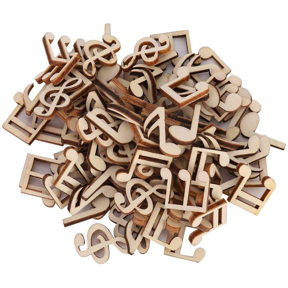 Wood Chip Decoration, 100Pcs Music Note Shape Wood Chips Wooden Pendant Unfinished Chips for DIY Handicrafts Home Decoration(Wooden Musical Notes)