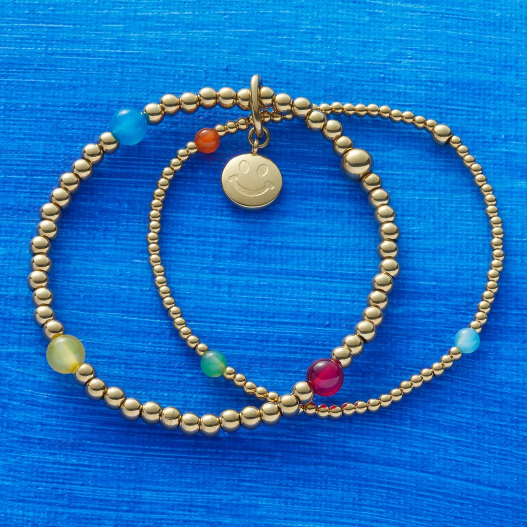 JEWELS BY LEONARDO Armband Clip & Mix Smile • elastische Arm-Kette ausgoldfarbenem Edelstahl • doppelreihig aufgefädelte Perlen durchbrochen von bunten Achat-Perlen • 19,5 cm Länge • Damen • 023750