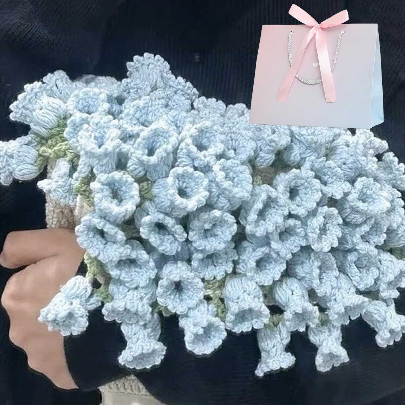 Rose Bouquet Crochet Blanket DIY Kit, 80cm Soft and Light Handmade Floral Blanket, Lily of the Valley Blanket, Foldable to Become A Bouquet,for Mother's Day Birthday Home Decor (Material Pack, E)