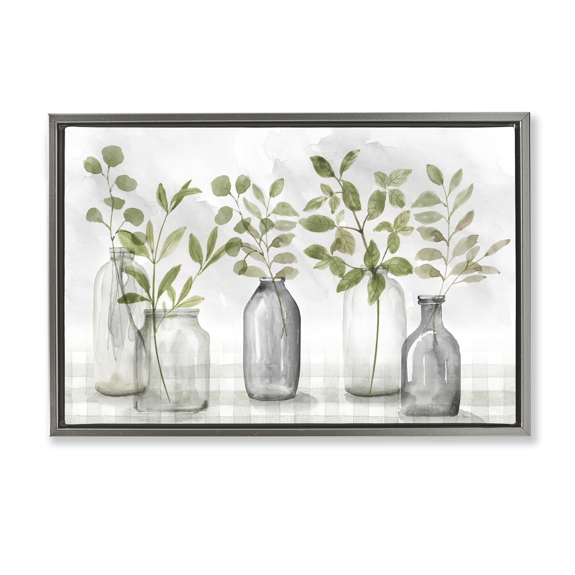 Stupell Industries Luster Gray (Matte) 'Greenery Leaves In Vases'| Floating Frame Canvas Art