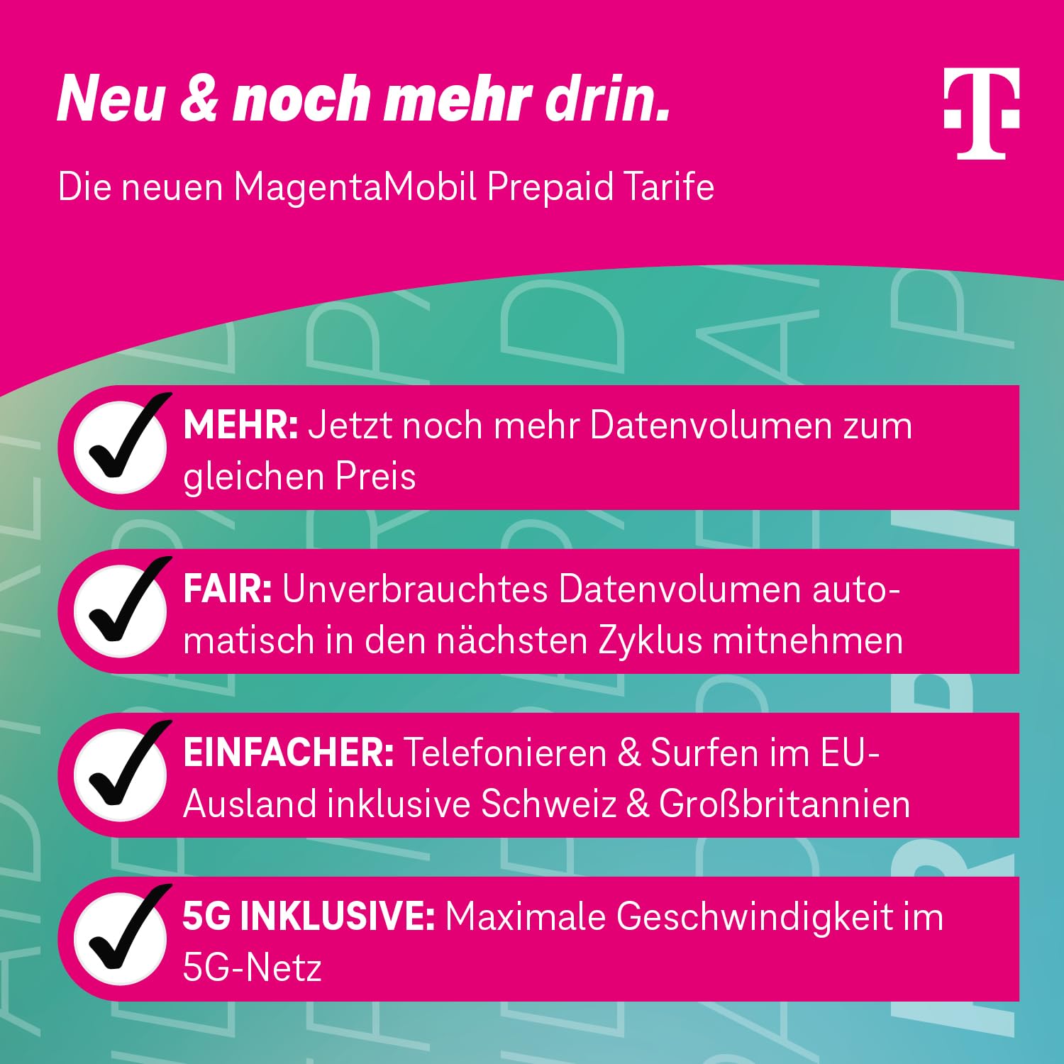 Telekom MagentaMobil Prepago Anual Tarifa Anual 156 GB (13GB/mes) | 5G/LTE Max & Allnet Flat en todas las redes dt. | continuar utilizando el volumen de datos no utilizados | EU Roaming & Hotspot Flat