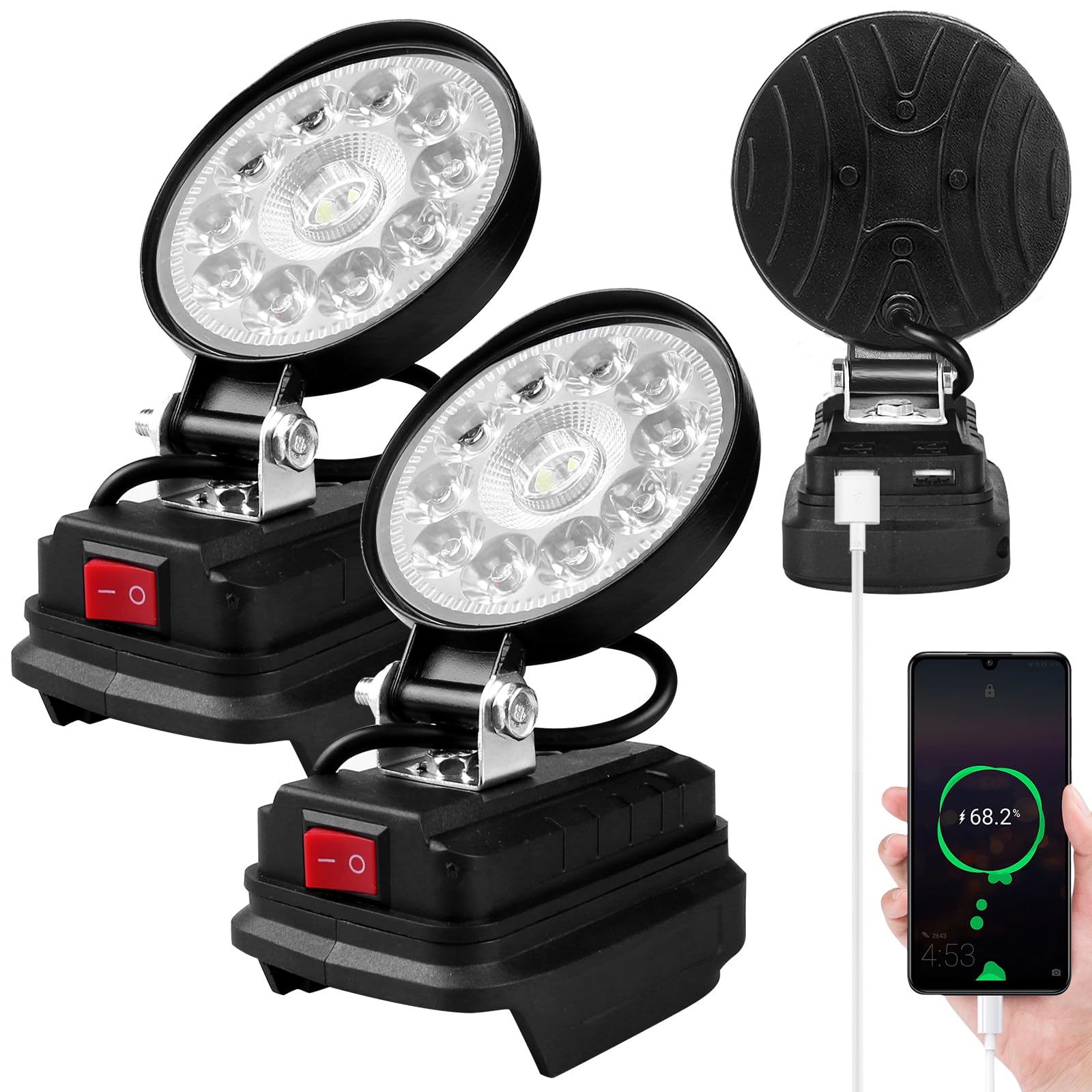 LED Accu-lamp voor Makita 18V, 12W draadloze LED-werklamp, multifunctionele LED-schijnwerper, bouwplaatslamp, draagbaar schijnwerper, zaklamp voor onderhoudswerkzaamheden, camping
