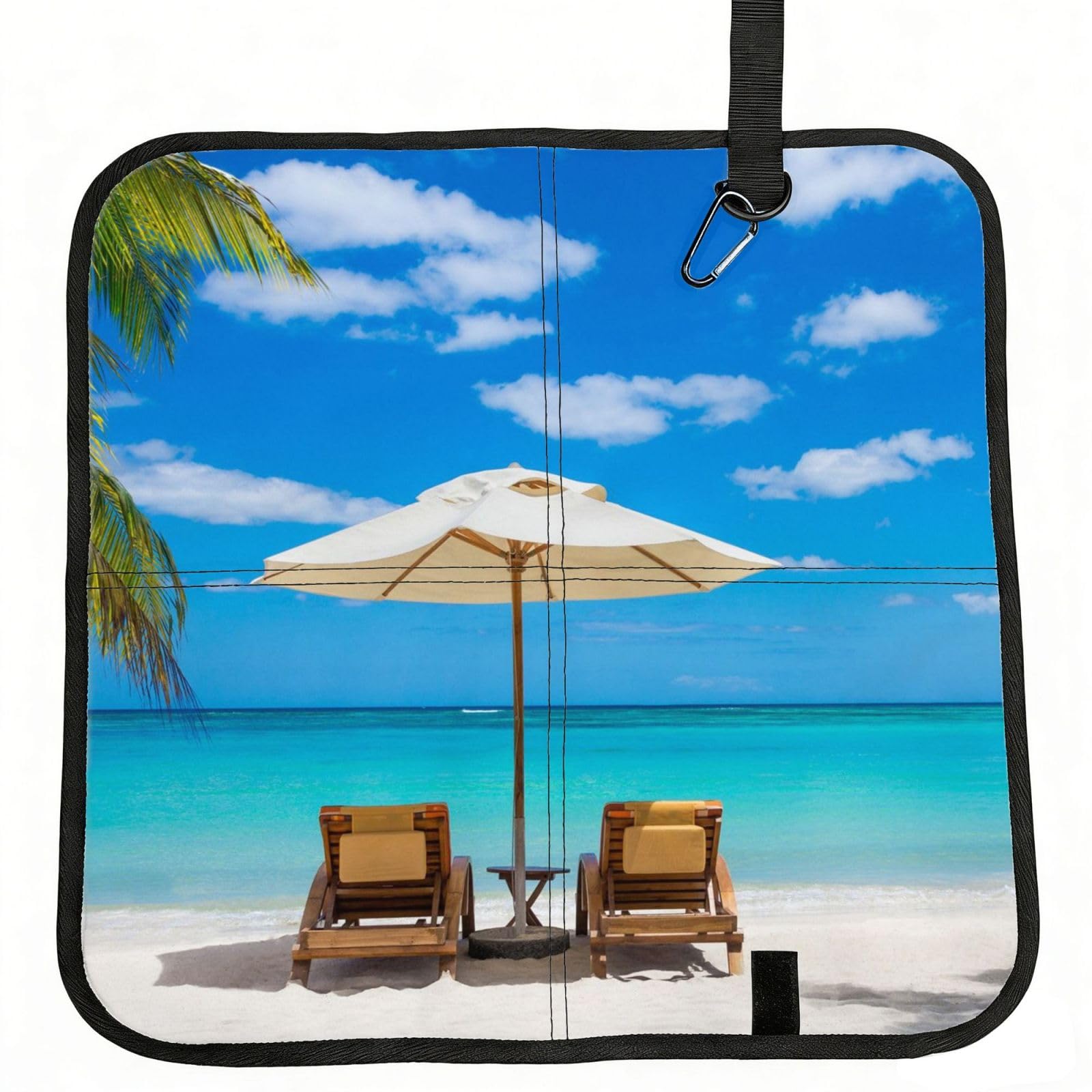 ERCgad White Beach Tropical Sea Print Foldable Seat Cushion Portable Chair Pad Lightweight Travel Outdoor Office Home