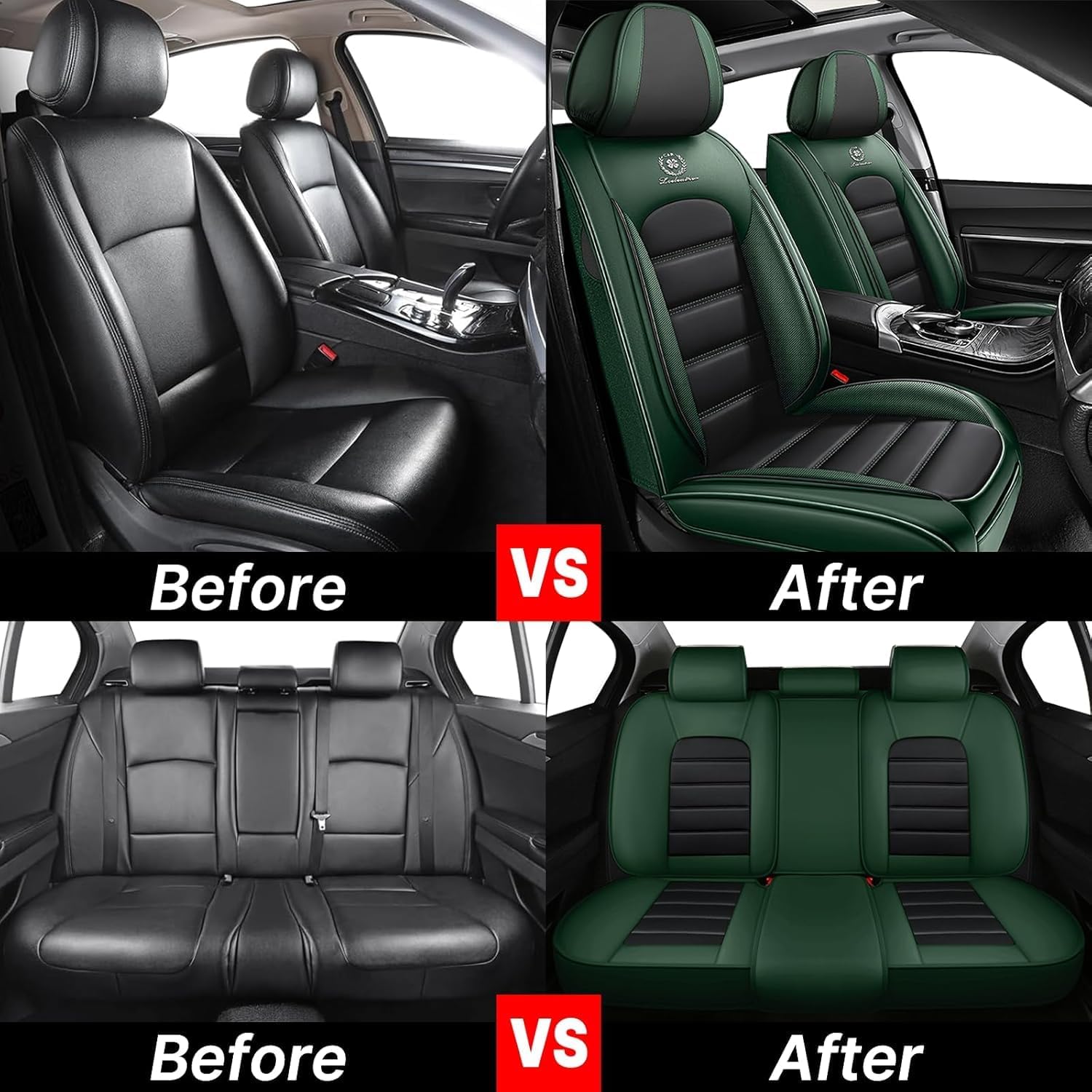 Fit for 98% of Jeep Car Seat Covers, Fit Jeep TJ Wrangler JK JL Liberty Cherokee Renegade Seat Covers, Full Surround Leather Waterproof Seat Cover (Black&Green,Full Set)
