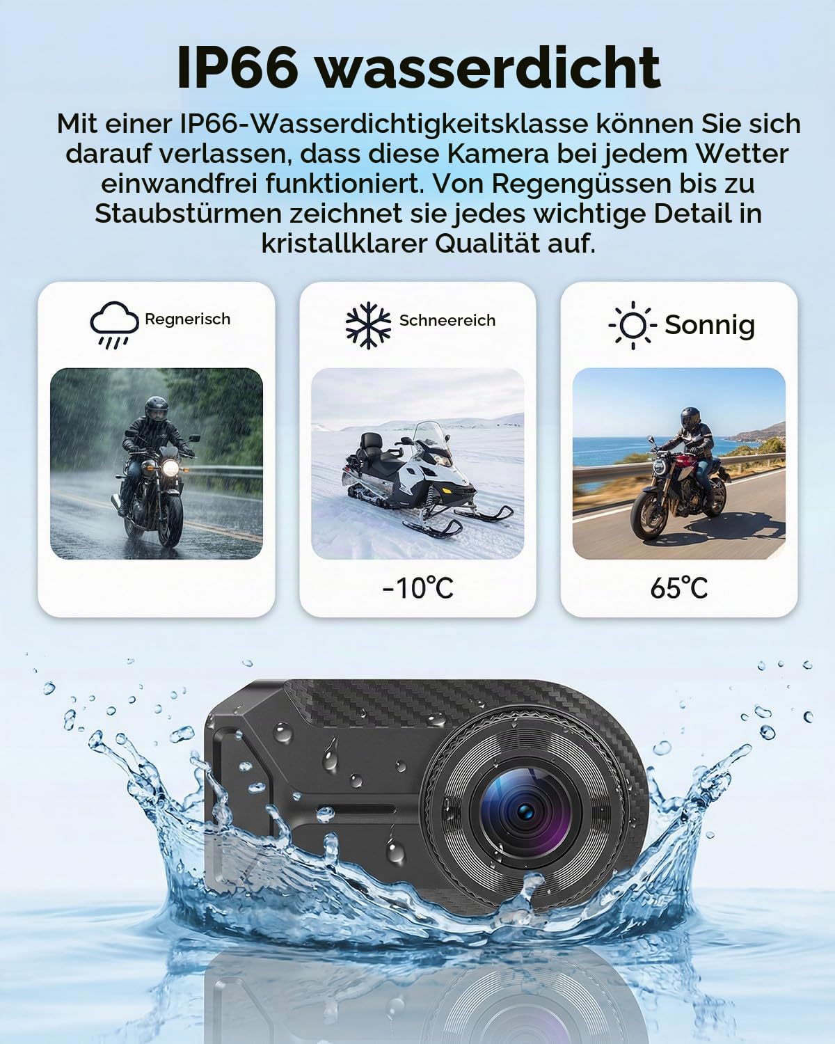 SIXWIN 1080P Motorrad Dashcam, WiFi & App Motorradkamera mit Farb-Nachtsicht, Schleifenaufzeichnung,IP66 Wasserdicht Motorrad Autokamera und Weitwinkel