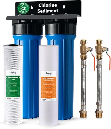 iSpring WGB22B+AHPF12MNPT16X2 Sistema de filtro de agua de 2 etapas para toda la casa, reduce el cloro, sistema de filtración de agua de sedimentos