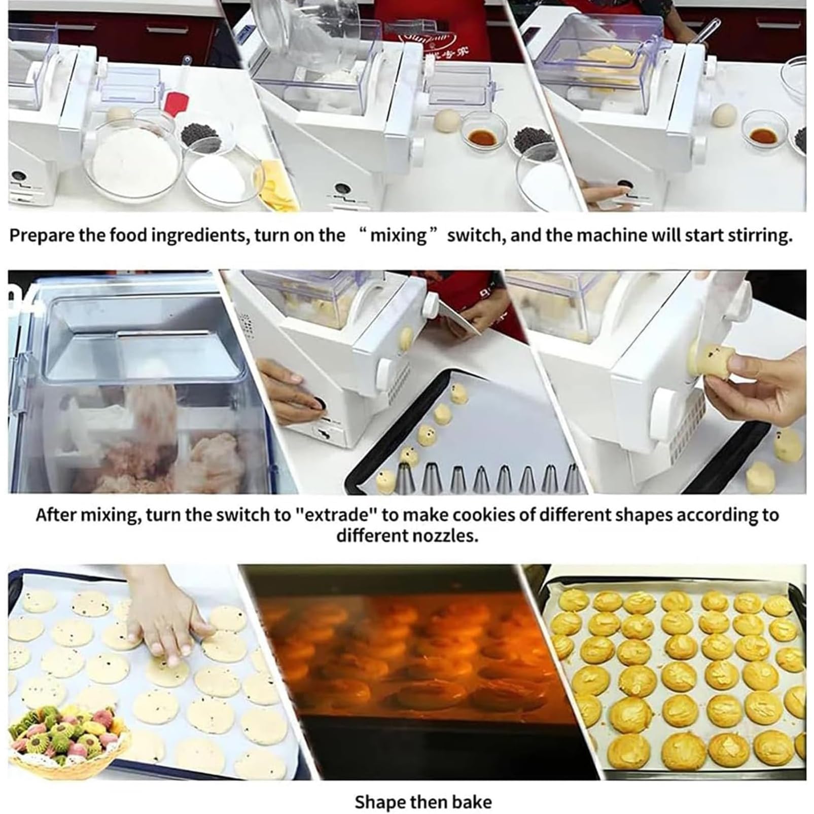 Machine Automatique De Formation De Biscuits 180w, Machine électrique à Cookies avec 8 Buses & 6 Moules à Biscuits, Presse à Cookies Haute Vitesse 50–60rpm/Min for La Pâtisserie Maison, Les