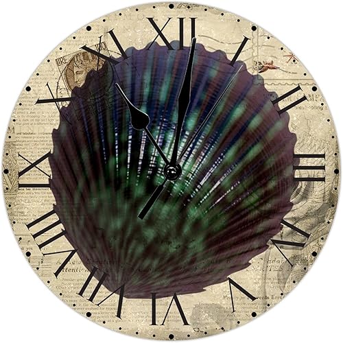 Miniatura 192 de ArogGeld Reloj de pared con diseño de estrella de mar antigua francesa, de cloruro de polivinilo, con números romanos, de 10 pulgadas, funciona