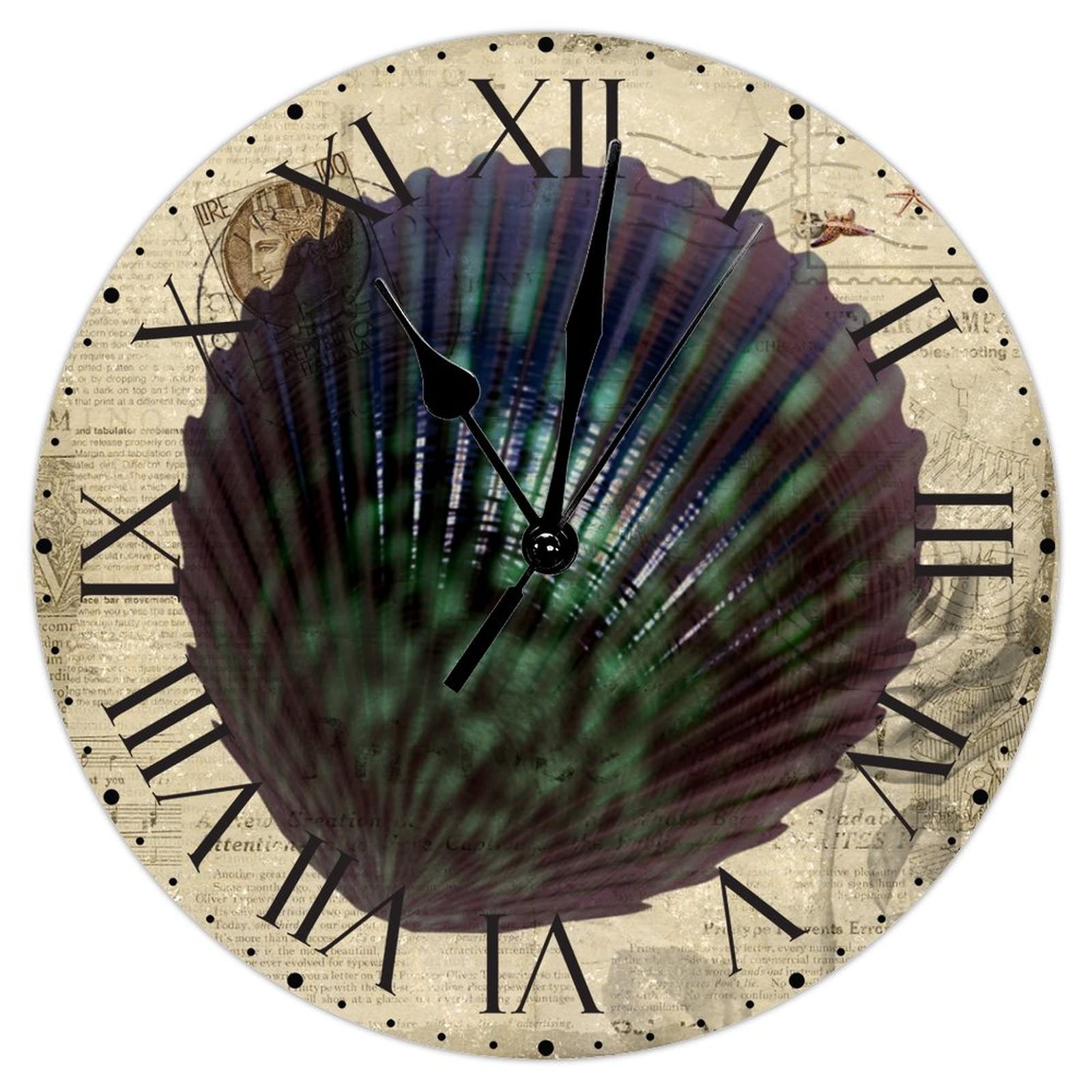 Horloge murale rétro en PVC vintage pendule salon cuisine chiffres romains 30 cm