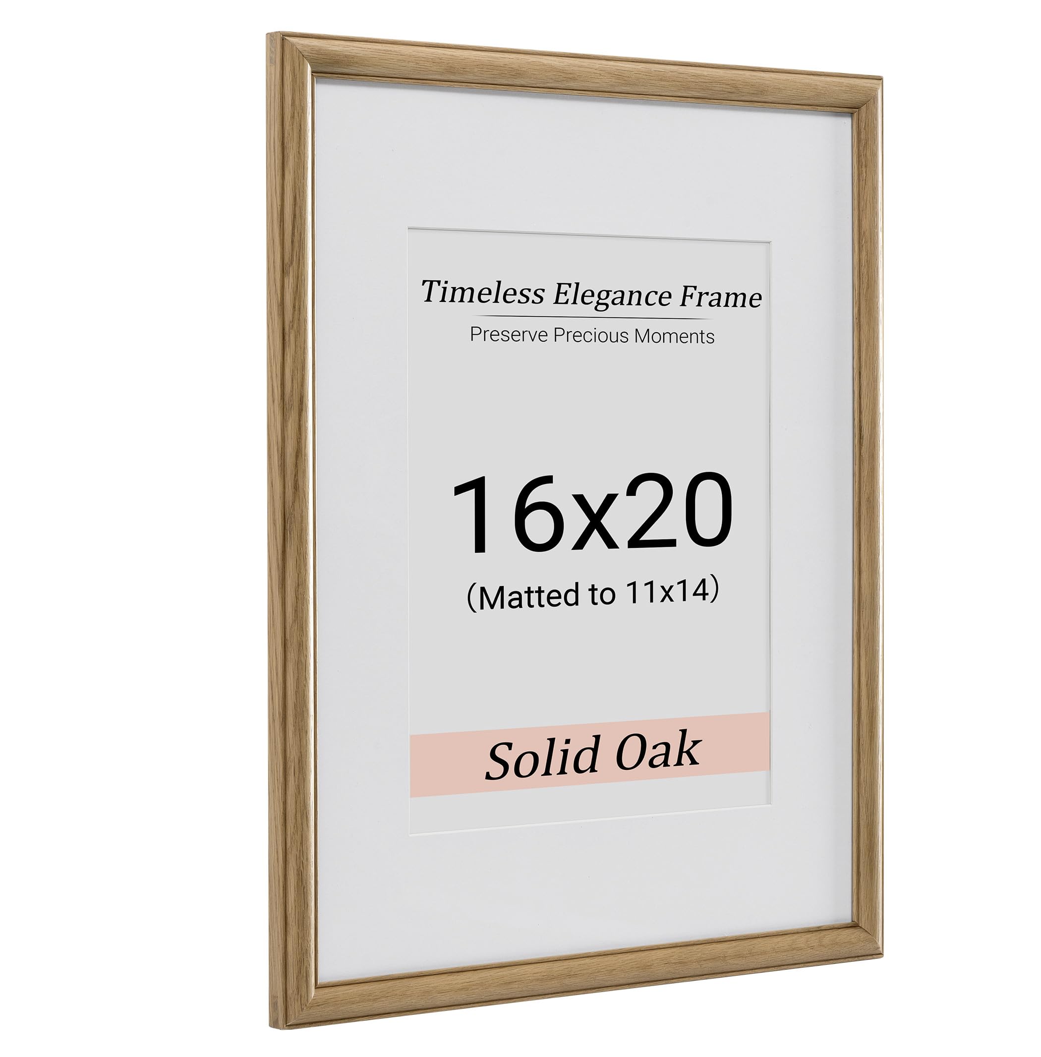 Heimlove 16x20 Picture Frame,16 x 20 Solid White Oak Photo Frame Matted to 11x14 with Tempered Glass,16