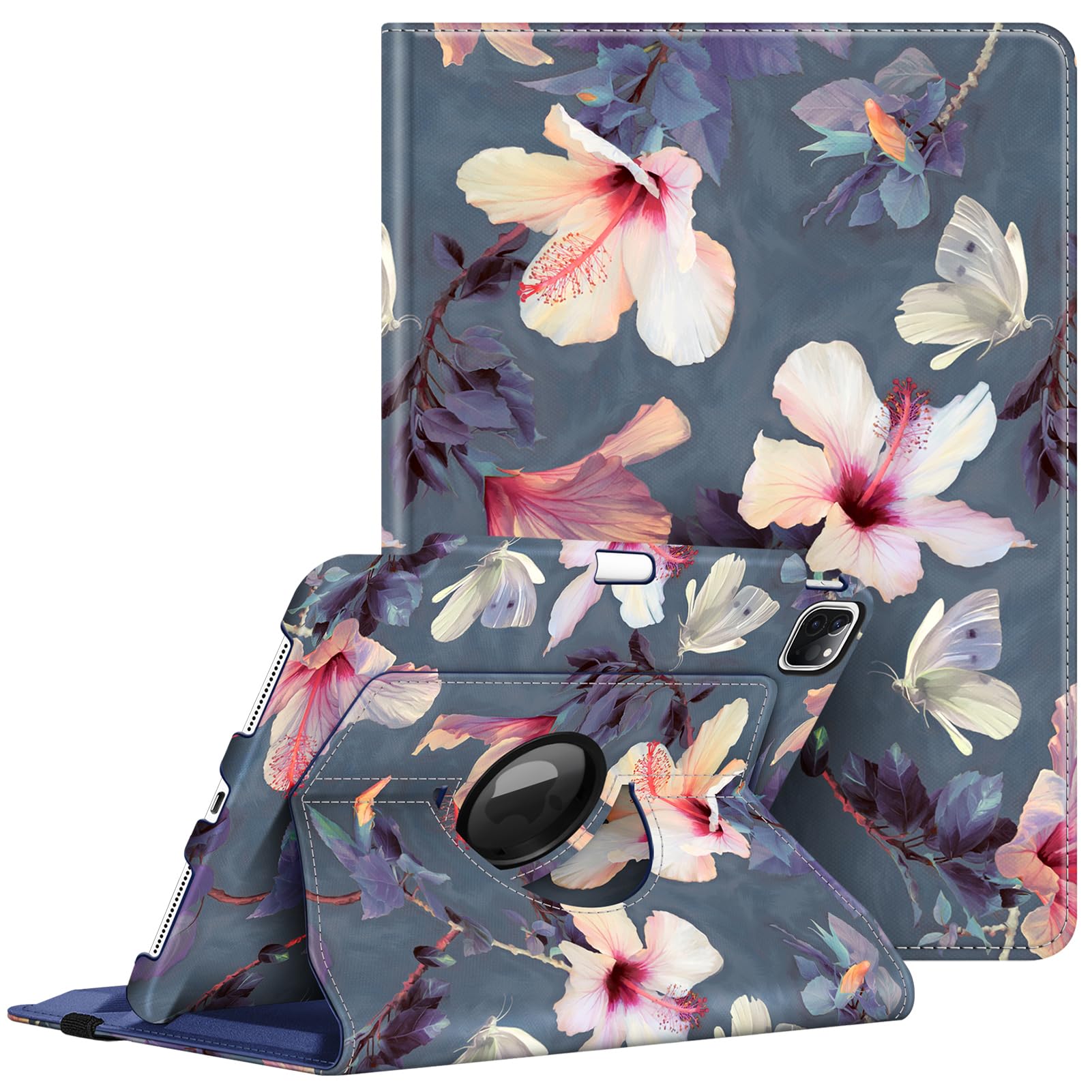 FINTIE Rotating Case Compatible with iPad Pro 11 inch (2022/2021/2020/2018, 4th/3rd/2nd/1st Generation) - 360 Degree Swiveling Stand Cover w/Pencil Holder, Auto Wake/Sleep, Blooming