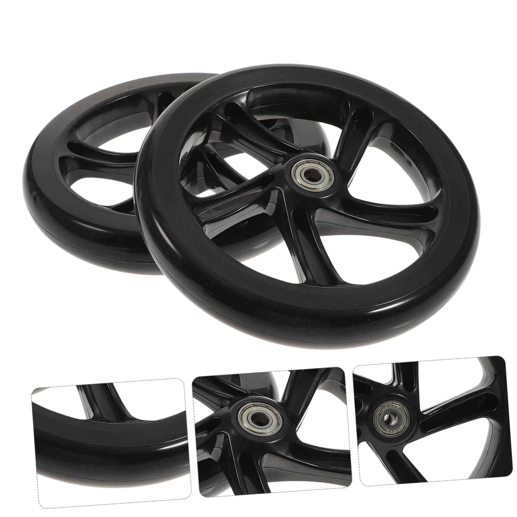 Roues de Trottinette Lot de 2 PU Haute Élasticité Roulements 180mm | Noir, Usage Rues et Places, Adhérence Forte, Résistance à L’usure, Remplacement pour Modèle Électrique