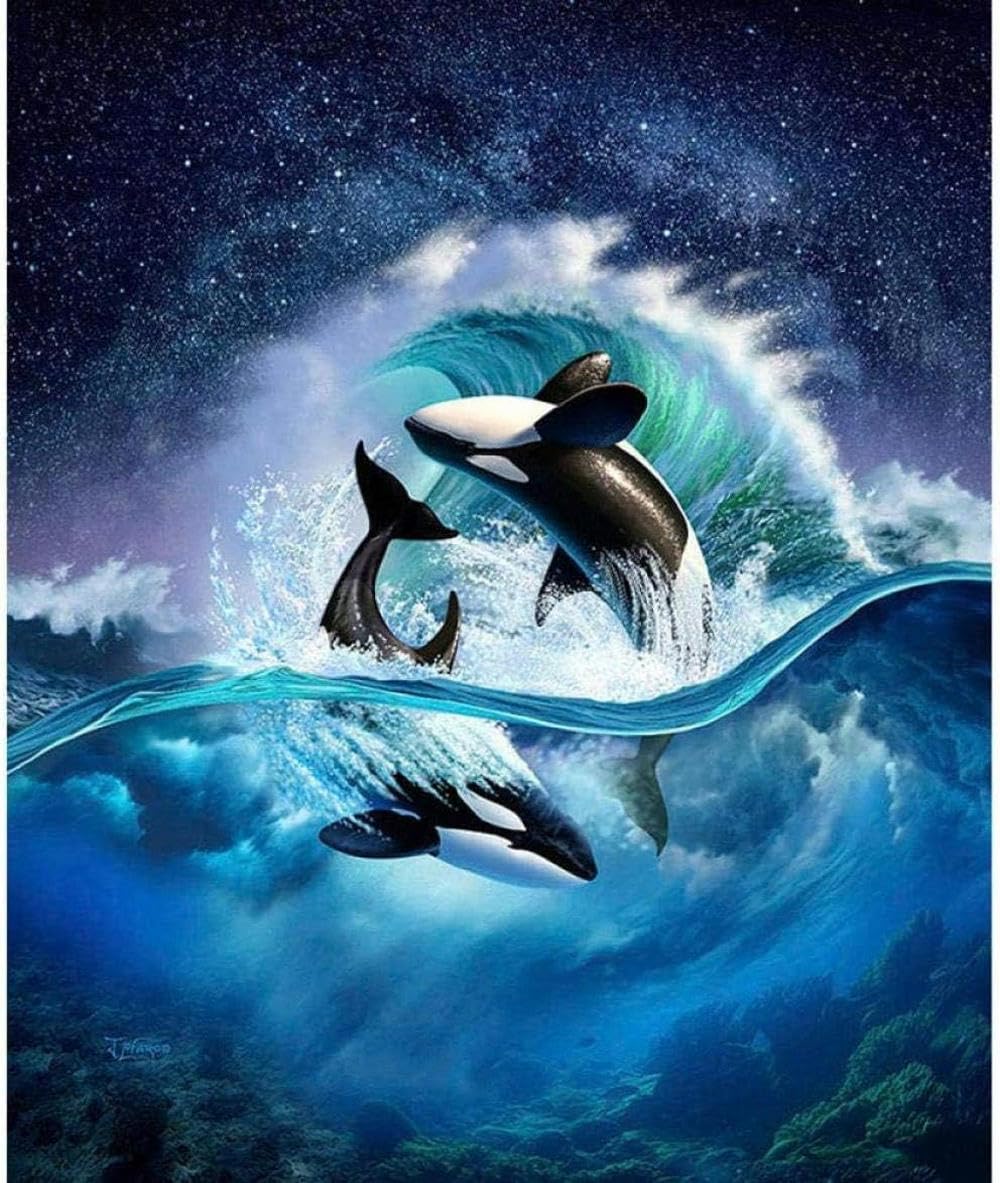 Queen Show Gold Cross Stitch Kit Sea Killer Whale 40X50cm Diy Cross Stitch Kit Embroidery Beginner Home Decoration 11Ct Pre-Printed Canvas Embroidery Kit Handmade Minimalist Style