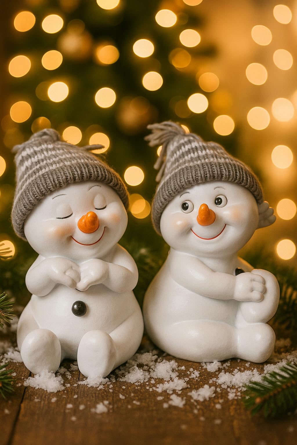 khevga Snowman Figures Set of 2 - Standing & Sitting - Christmas Decoration in Grey & Red - Classic or Playful - Ideal for Windowsill, Table & Winter Decoration (Grey, Sitting Dreamy)