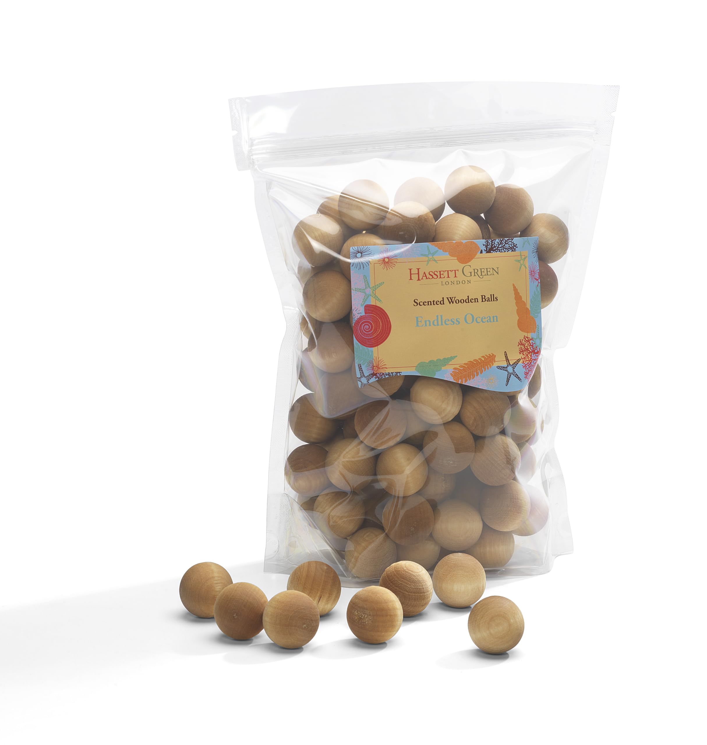 Hassett Green London - Endless Ocean - Scented Wooden Balls Pack of 100 - Alternative to Pot Pourri, Diffusers, Sachets and Drawer Liners
