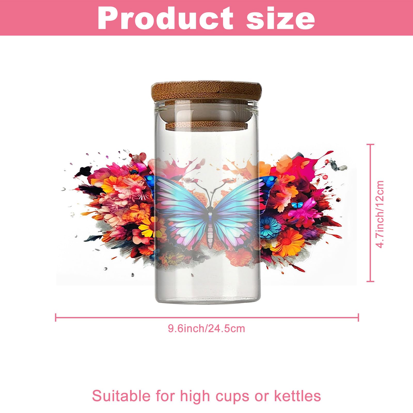 UV DTF Cup Wrap Stickers – 8 Sheets Of Butterfly Design Transfers For 16oz Libbey Glass Cups, Waterproof & 3D Effect - View #4