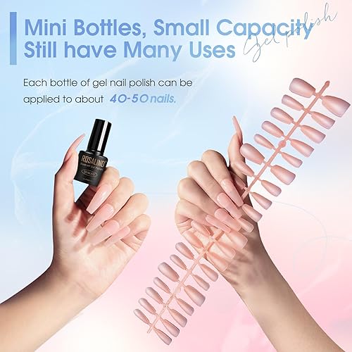 Miniatura 64 de ROSALIND Juego de esmaltes de uñas de gel color marrón nude, 12 colores blanco, nude marrón, esmalte de gel clásico para regalo de arte de uñas 12