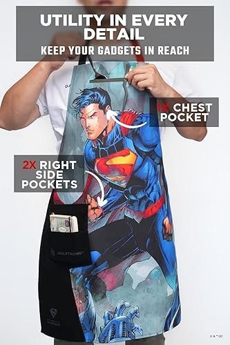 Miniatura 3 de Dalstrong Delantal de cocina de chef DC Superman Man of Steel Edition, correas de algodón y nailon de primera calidad, 2 bolsillos, trabillas