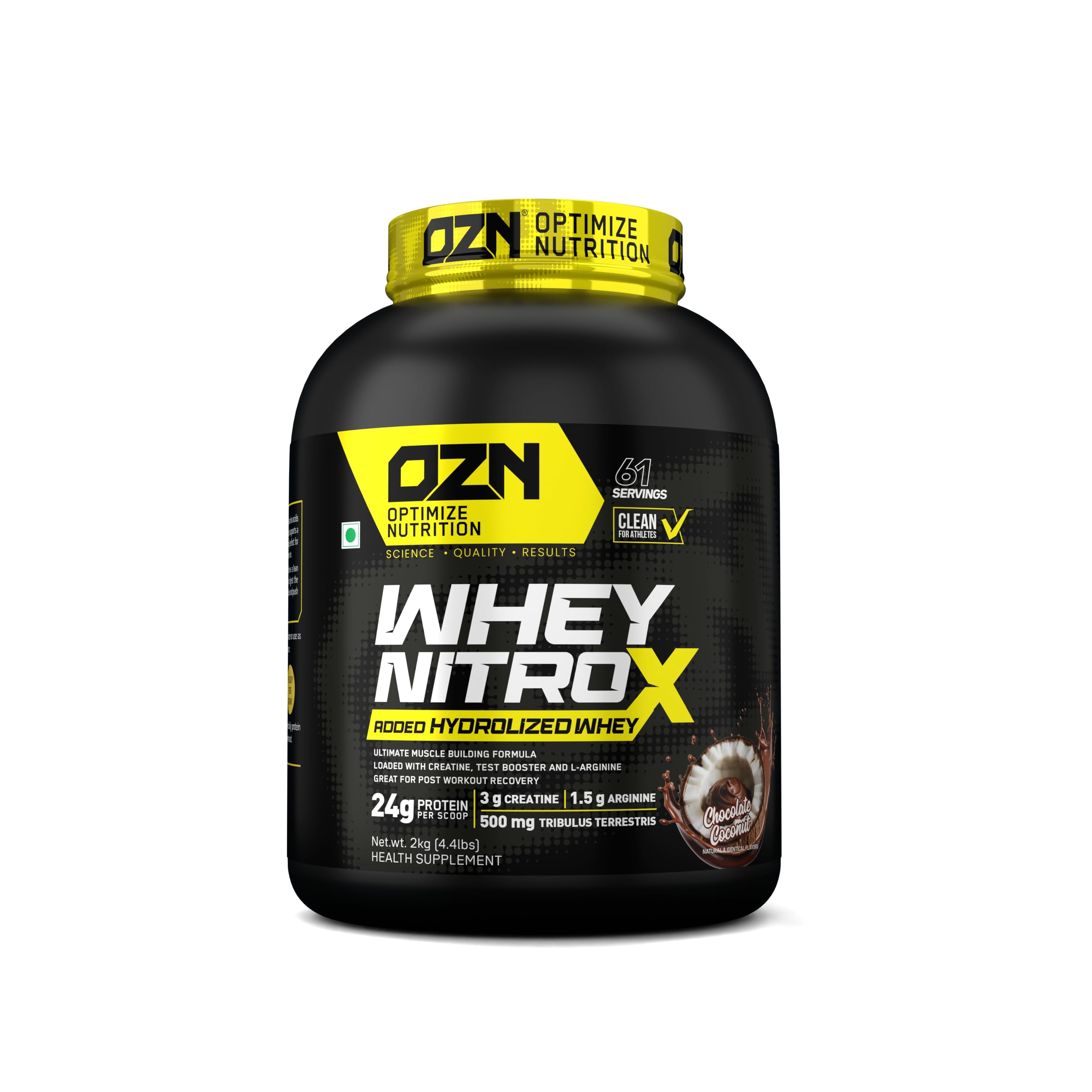 OZN (OPTIMIZE NUTRITION) Whey NitroX Hydrolyzed Whey | Ultimate Muscle Building Formula | 24g Protein, 61 Servings (Chocolate Coconut, 2kg)-image-43