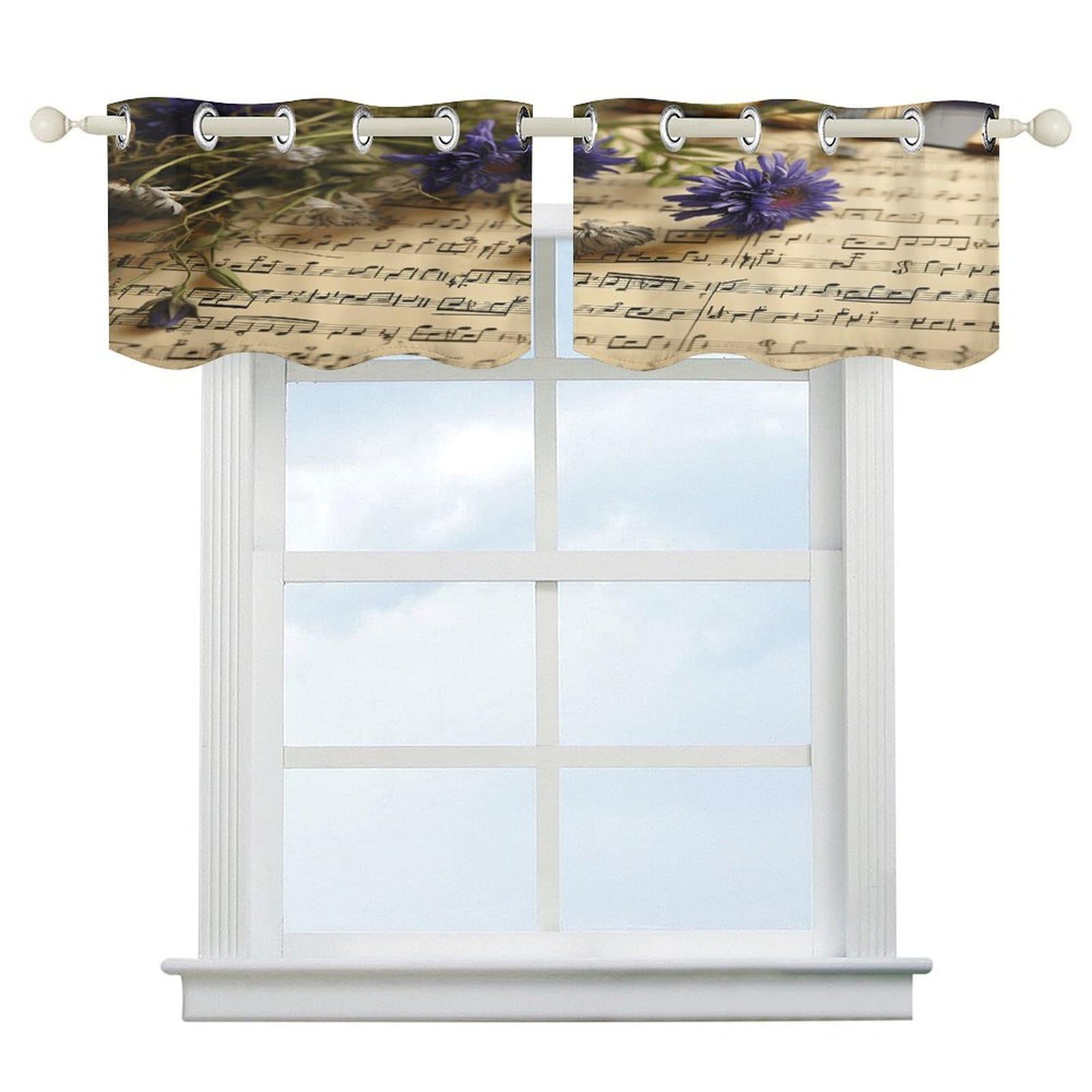 Fekiloot Style Music Sheet Short Curtains Valance Curtain