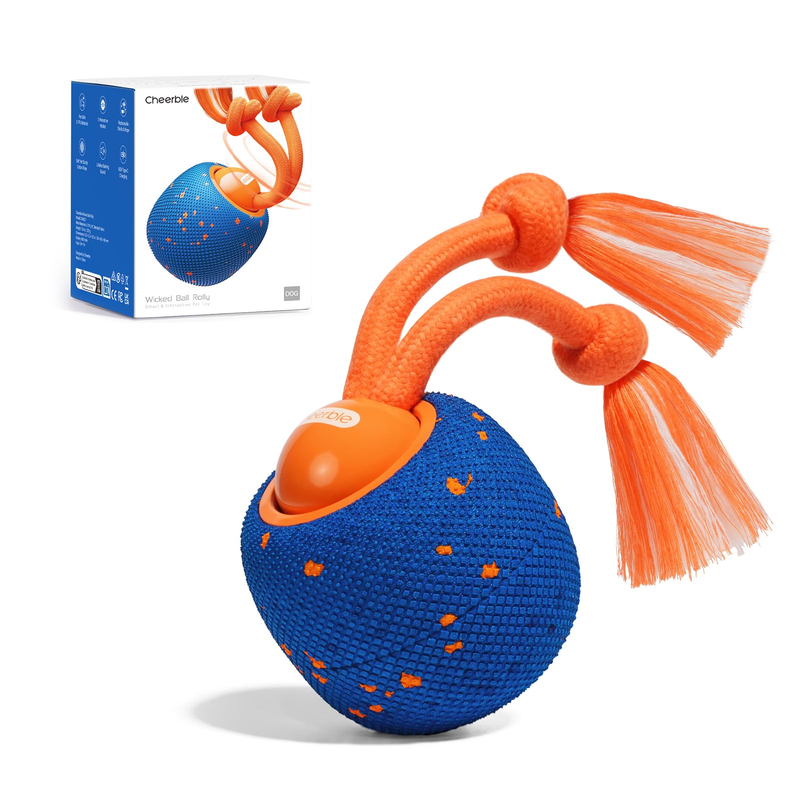 Cheerble Smart Interactive Dog Toy, Wicked Ball Rolly, Automatic Moving, Self-Rolling, Shaking & Spinning, E-TPU Material, Active Rolling Interactive Dog Ball for Medium and Large Dogs (Blue)
