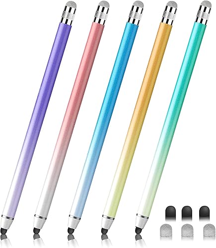 Bolígrafos capacitivos para pantallas táctiles (5 unidades), lápiz capacitivo 2 en 1, lápiz capacitivo con puntas reemplazables para iPad, iPhone,