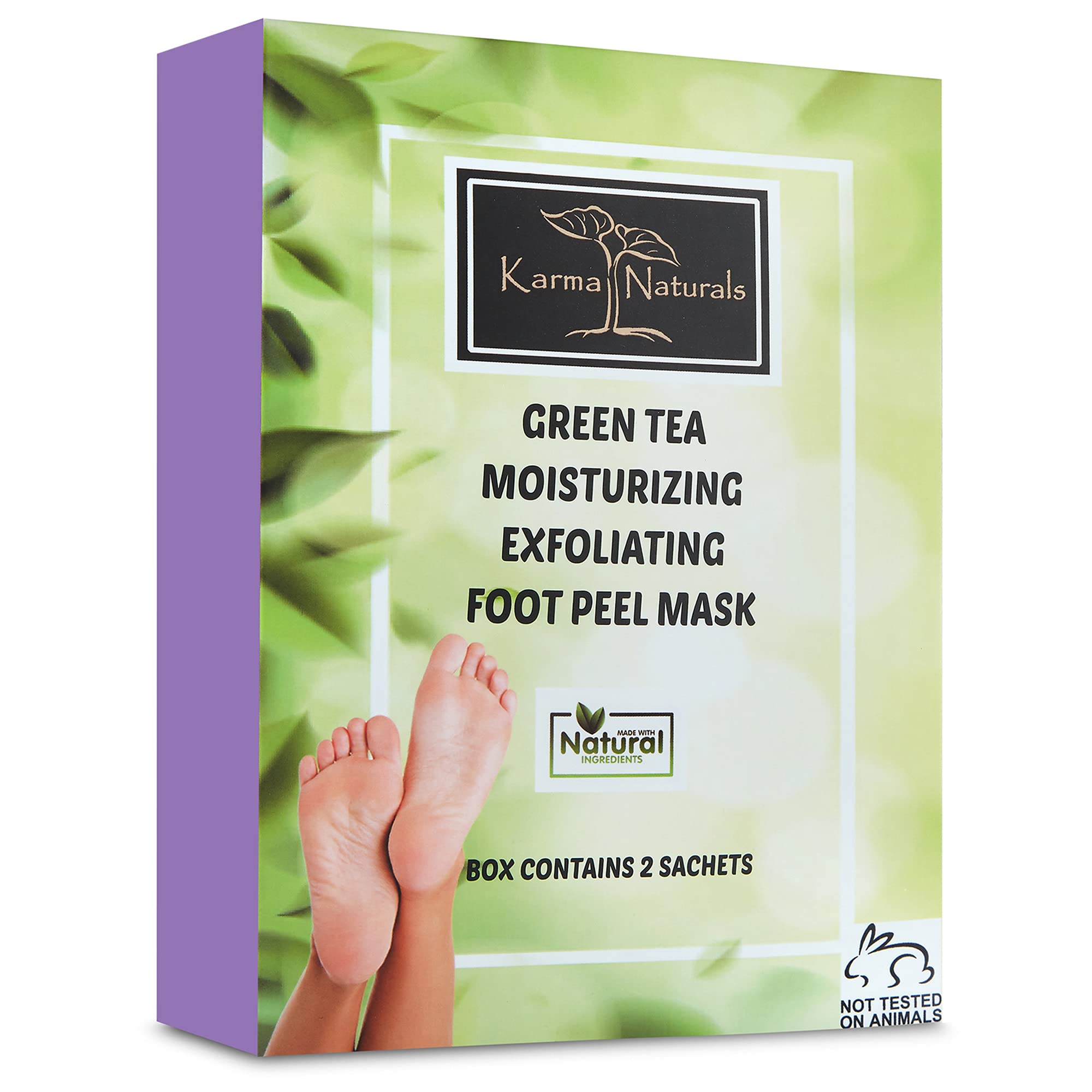 Foot Peel Mask Green Tea Moisturizing Exfoliating Foot Masks - Karma Organic Feet Peeling Masks for Dry ed Feet, Remove Dead Skin & Calluses - Removes & Repairs Rough Heels, Dry Toe Skin (Pack of 2)