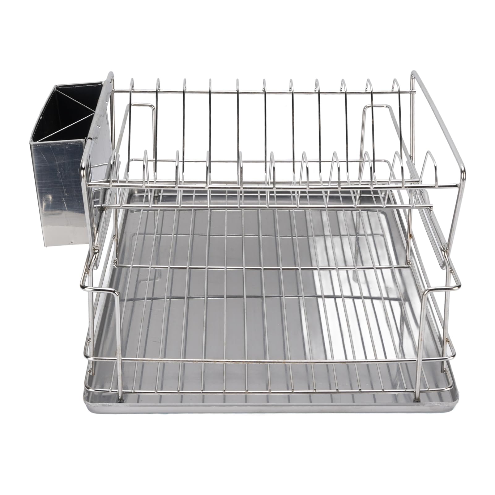 Naroote Égouttoir à Vaisselle en Acier Inoxydable, égouttoir à Vaisselle de Cuisine à 2 Niveaux avec Porte-Couverts et Plateau Inférieur, pour Assiettes, Bols, Tasses, Ustensiles
