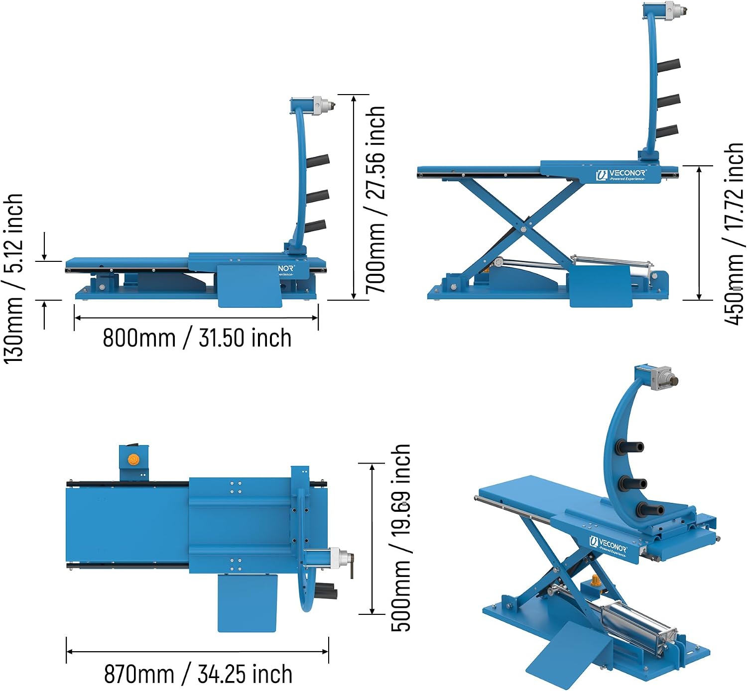 VECONOR Pneumatic Tire Lifter, for Wheel Balancer, Tire Lifting Machine, Wheel Moving Machine, with Movable Device, Blue