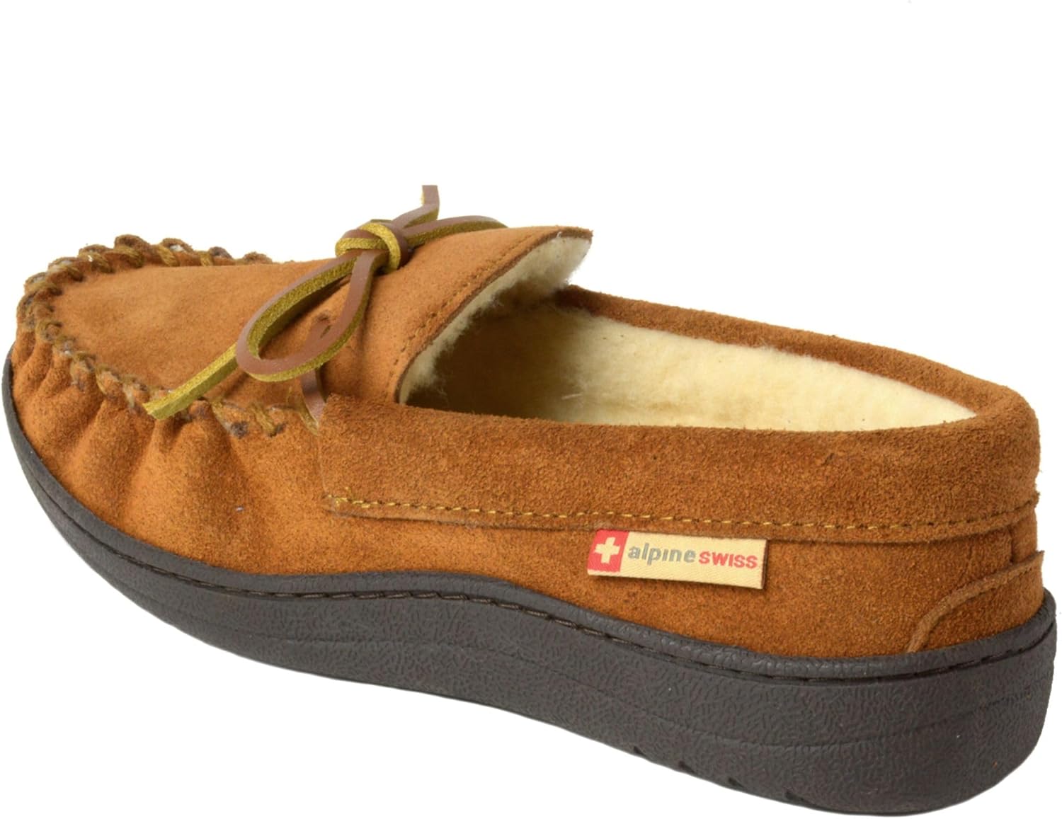 Alpine Swiss Sabine Womens Moccasin Slippers Genuine Suede House Shoe Memory Foam Insole Plush Faux Shearling Fur Indoor Outdoor Anti-Slip Rubber Sole - Image 7