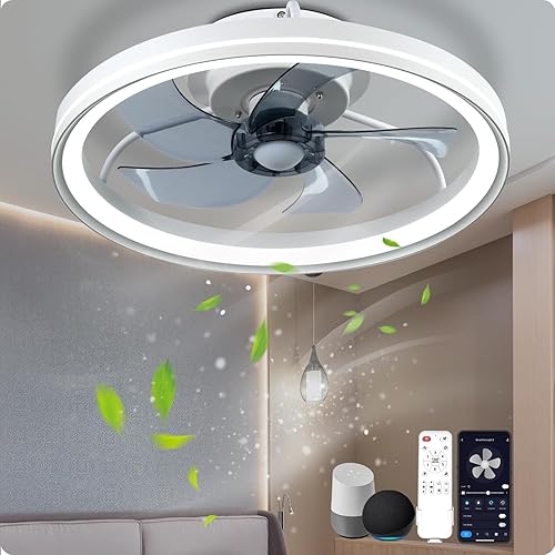Ventiladores de techo sin aspas con luz y control remoto, compatibles con Alexa y Google Assistant, ventilador de techo de montaje empotrado de 19