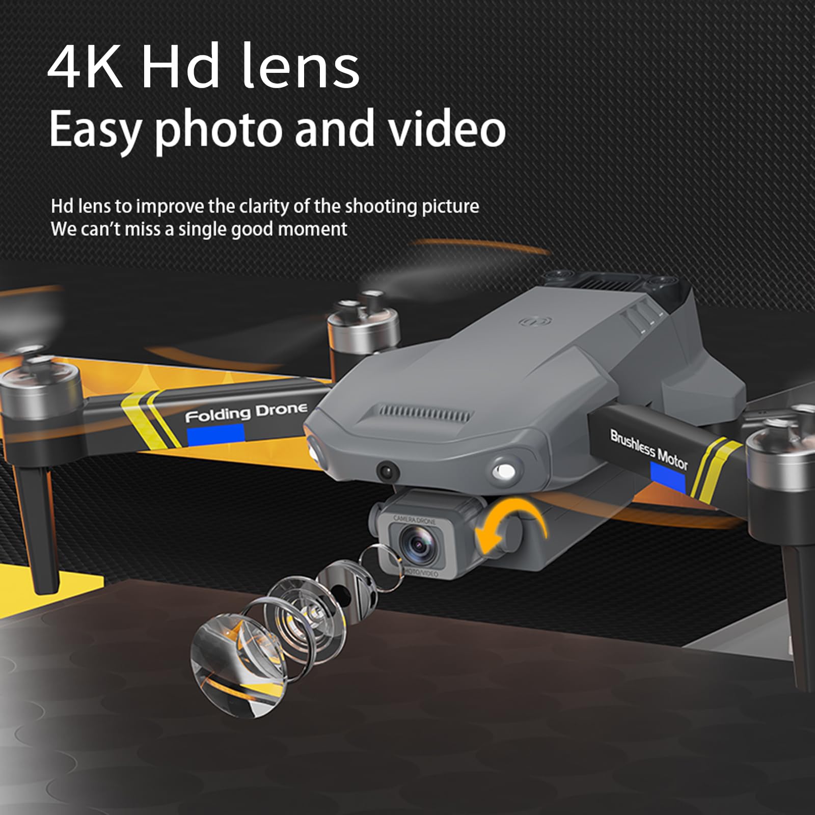 Drone Quadcopter Plegable S175 con Cámara Dual 4K, Seguimiento Inteligente, Motor Sin Escobillas, Mapeo 5G, Vuelo de Trayectoria, Retorno con Una Tecla, Estuche de Transporte (cámara 4k 3 baterías)