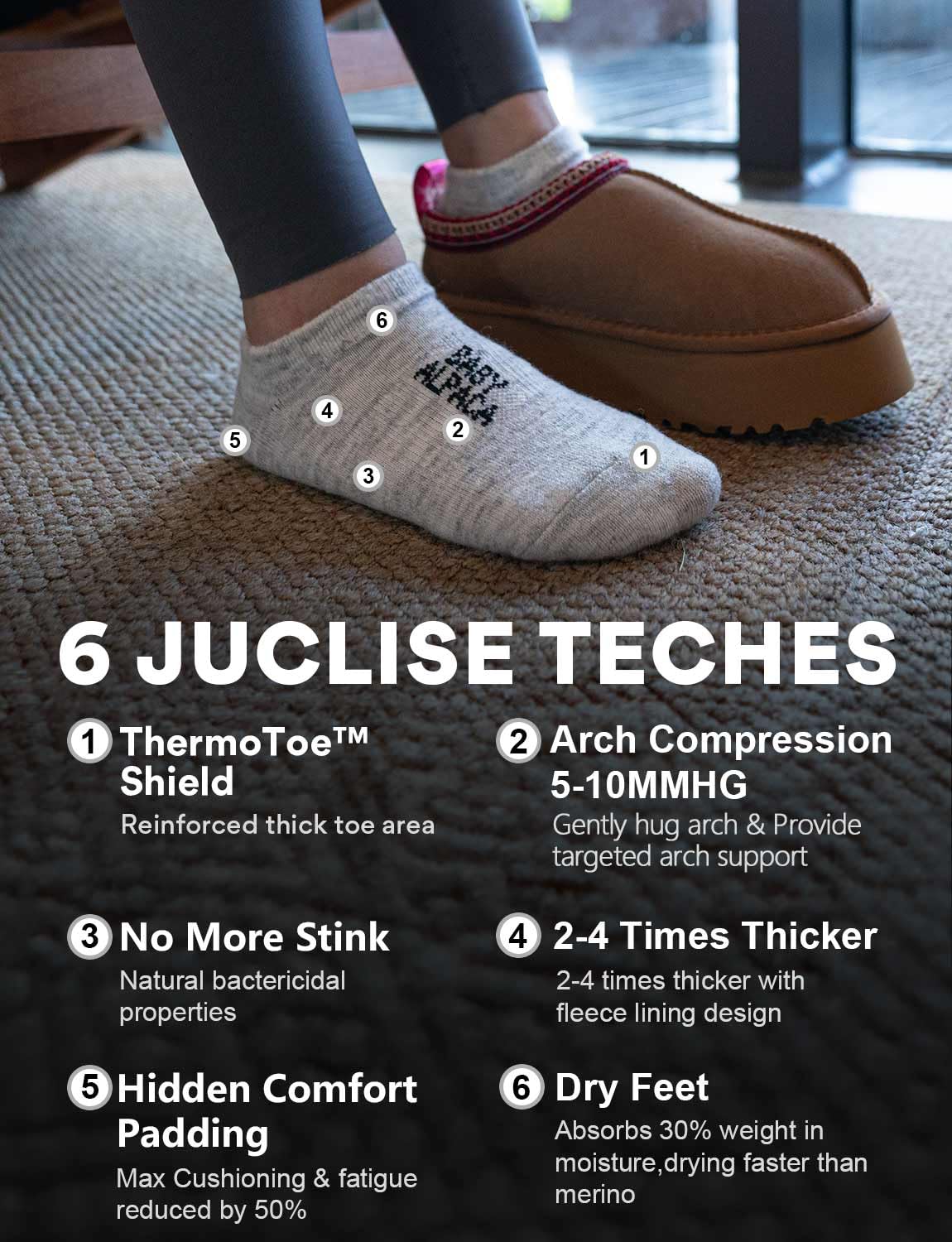 Juclise Calcetines de lana de alpaca para cualquier temporada, de peso medio, merino, para exteriores, para hombres y mujeres, absorben la humedad, para senderismo, acolchados, transpirables, Pebble