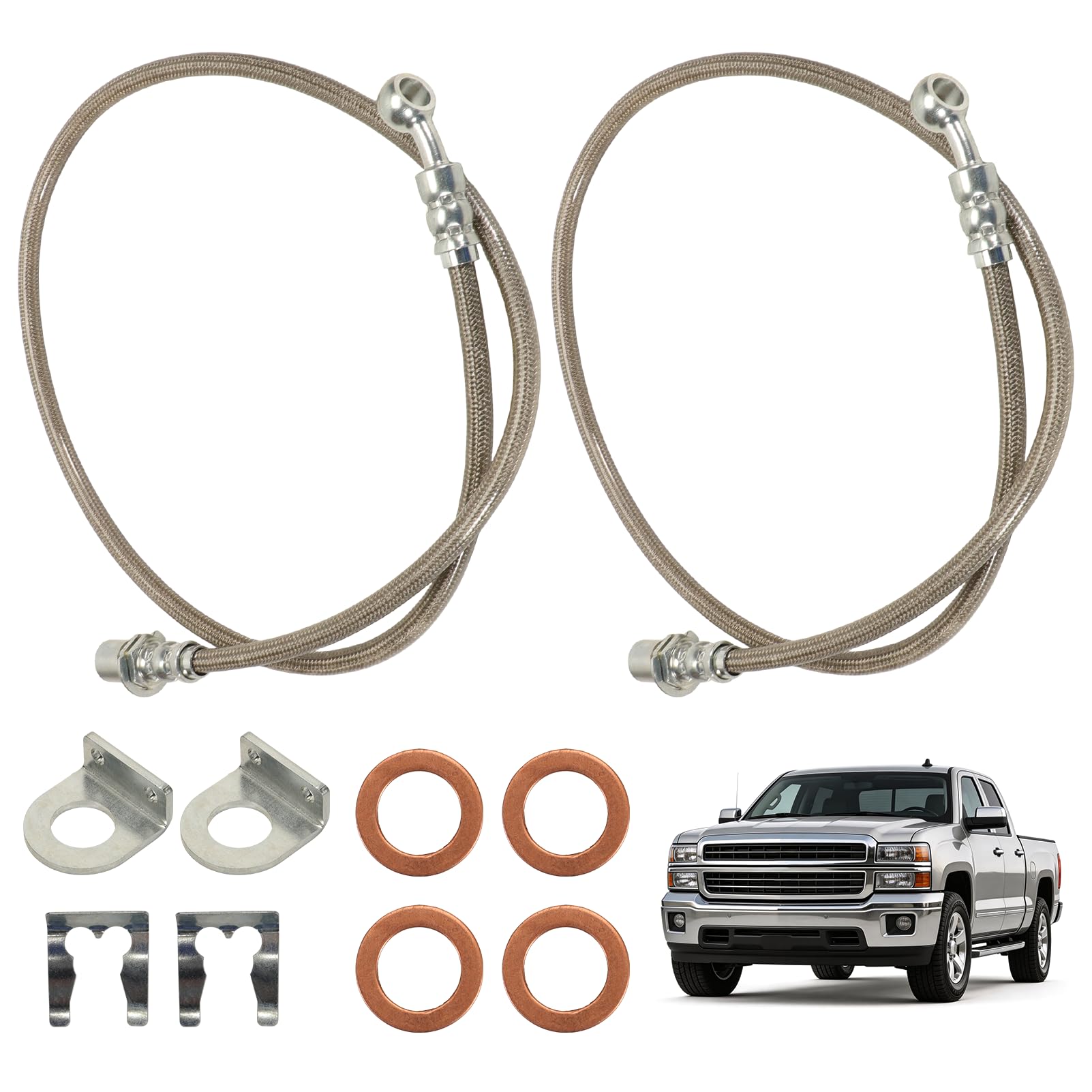 Photo 1 of GNXFixt Extended Stainless Steel Brake Line Kit for Silverado Sierra 1500 2WD 1999-2007 Classic Body 3 Inch Lift Braided Brake Hoses Replace A71W1422