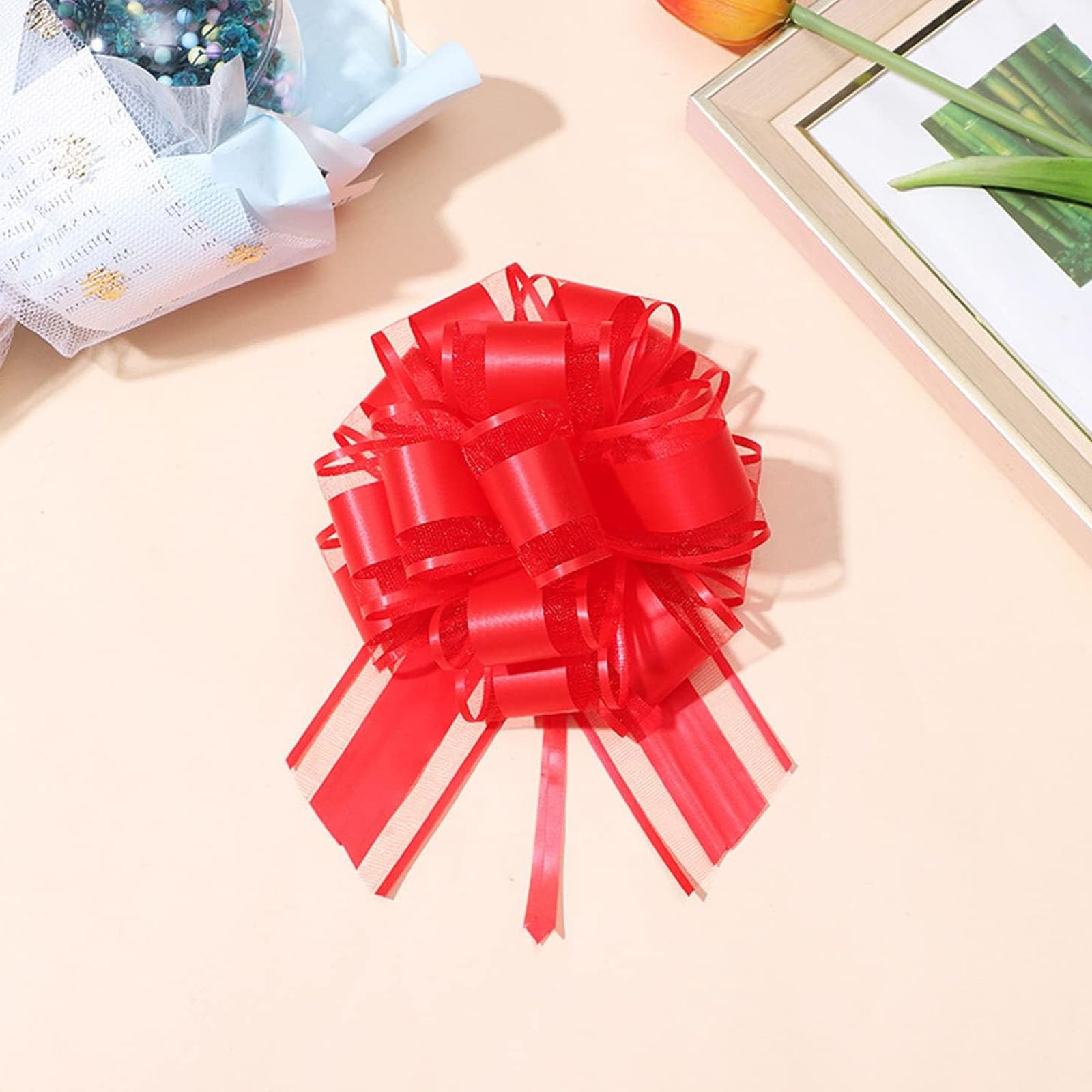 UTXN Lot De 6 Grands Nœuds à Tirer Rouges 6 Pouces - Nœuds Cadeaux Pour Emballage Noël, Anniversaire, Mariage