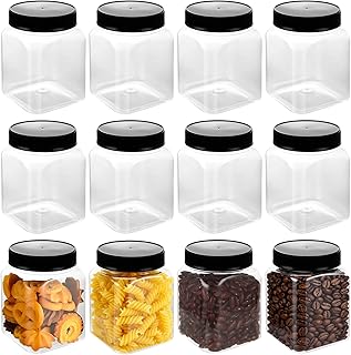 12 Pack Plastic Jars with Lids 24 Oz Clear Airtight Container Storage Jar Mason Jars Wide Mouth Plastic Jars with Lids for Dry Food Peanut Butter Honey Jam Cosmetics(Black)