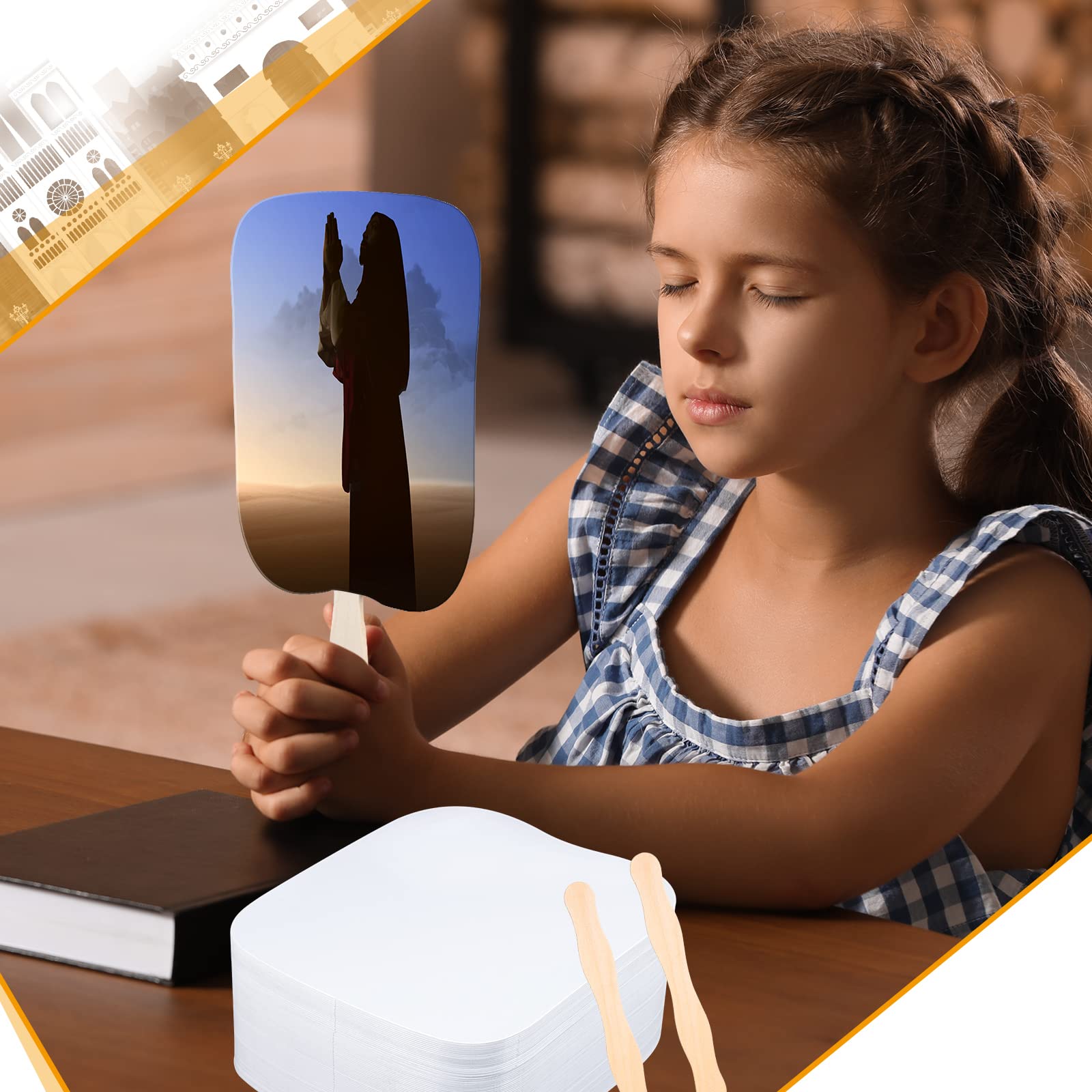 Geelin 150 Sets Hand Held Church Fans Blank Church Fans Handheld Hand