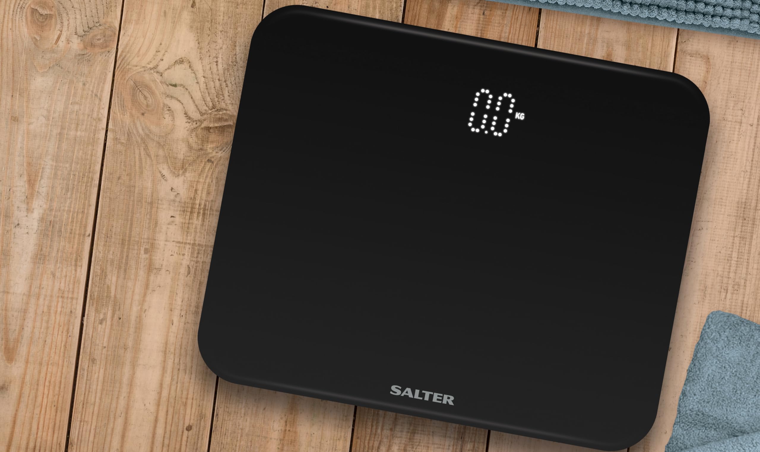 Salter 9204 BK3R Bathroom Scale, Premium Compact Phantom Electronic Digital Scales For Body Weight, 180 KG Max Capacity, Hidden Until Lit Display, Toughened Safety Glass, Carpet Feet, KG or LBS, Black