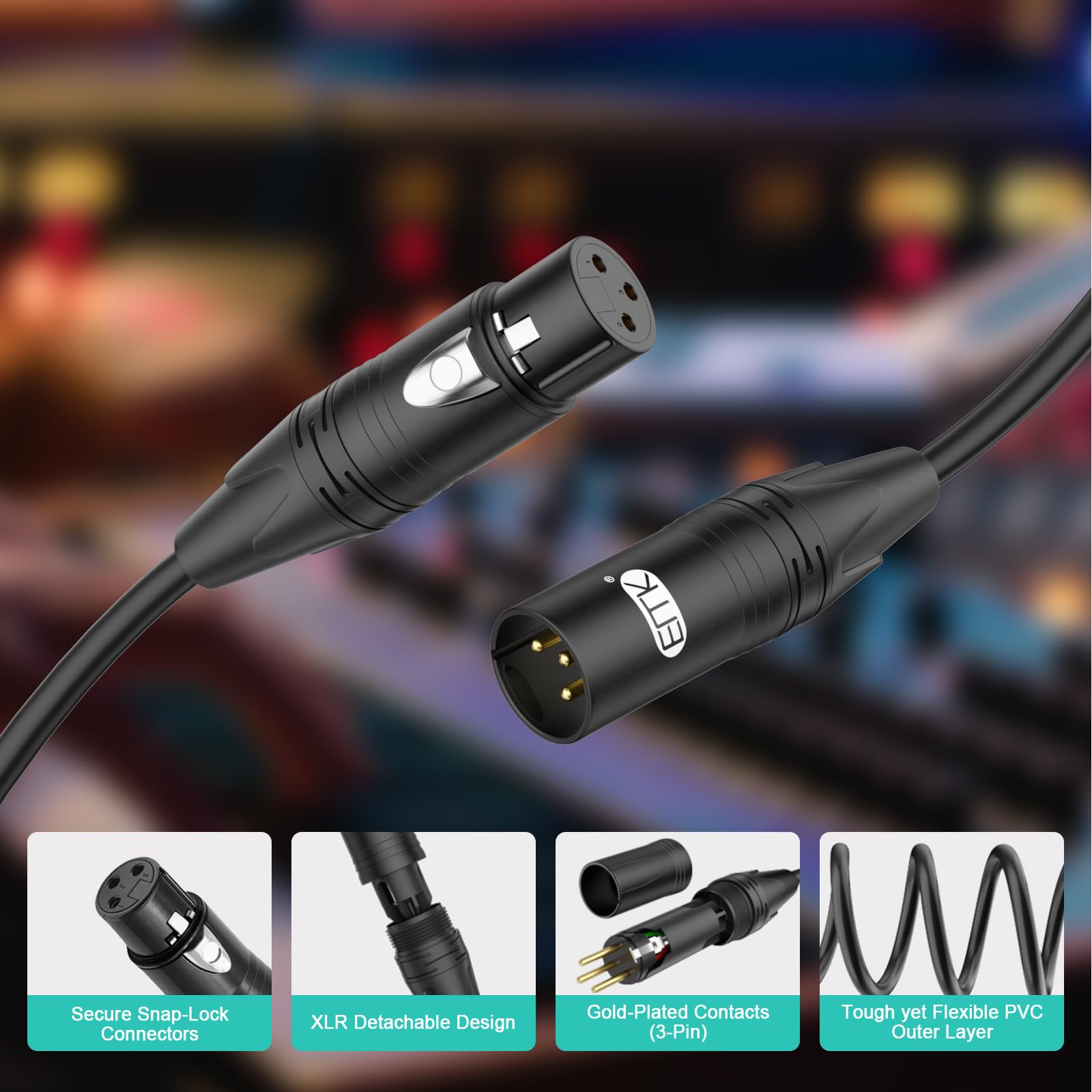 EMK Cable XLR de 0,5 m/50 cm (6 piezas) - Cable de micrófono equilibrado macho a hembra, cable de audio profesional de 3 pines - Cobre libre de oxígeno (OFC) para estudio, mezclador, amplificador