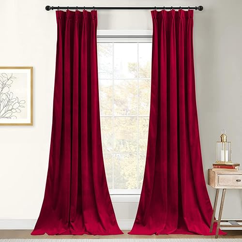 Villey Drapes Cortinas plisadas de terciopelo con doble pellizco, con aislamiento térmico, para oscurecer la habitación, cortinas para dormitorio o